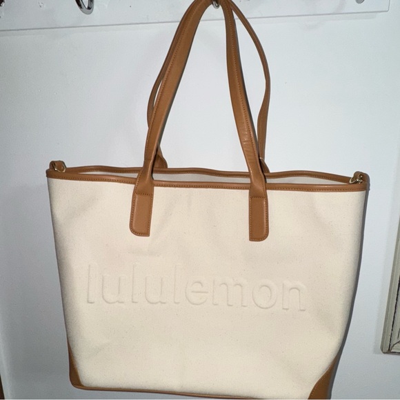 lululemon athletica Handbags - lululemon athletica Cream Canvas Tote with Tan Trim